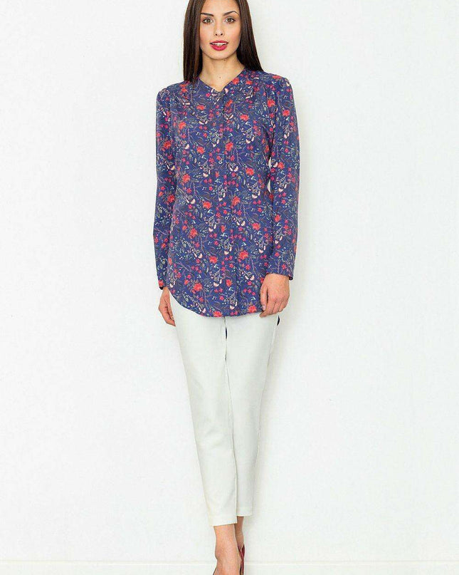 Chic Extended Hem Long-Sleeve Women's Button-Up Top