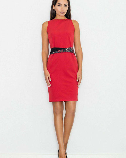Elegant Sleeveless Day Dress with Contrast Waist Tie