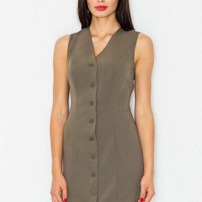 Elegant Sleeveless Button-Up Day Dress - Versatile Chic Attire