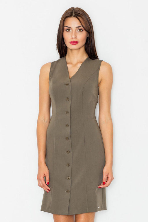 Elegant Sleeveless Buttoned Day Dress - Versatile Occasion Wear