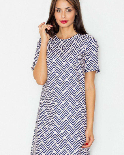 Chic Short-Sleeved A-Line Dress with Concealed Zipper Closure