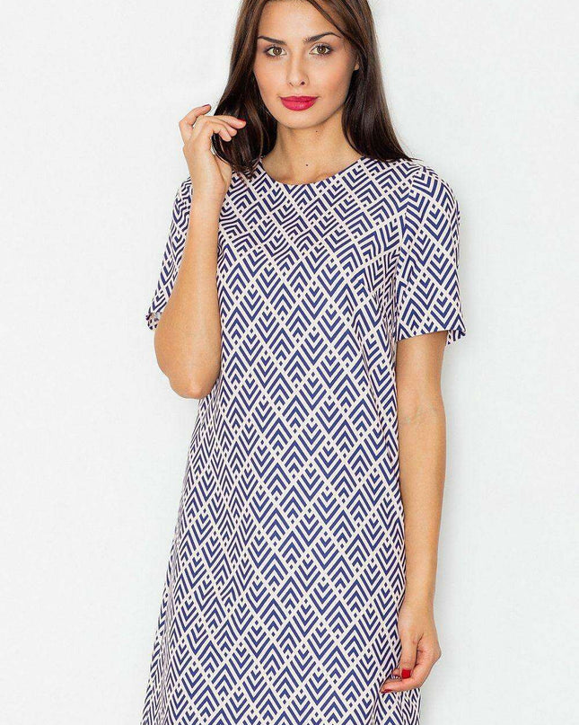 Chic Short-Sleeved A-Line Dress with Concealed Zipper Closure
