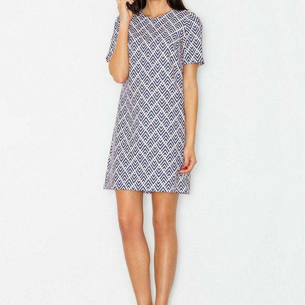 Chic Short-Sleeved A-Line Dress with Concealed Zipper Closure
