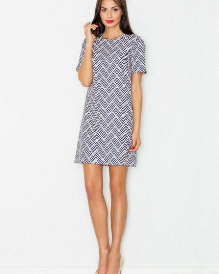 Chic Short-Sleeved A-Line Dress with Concealed Zipper Closure