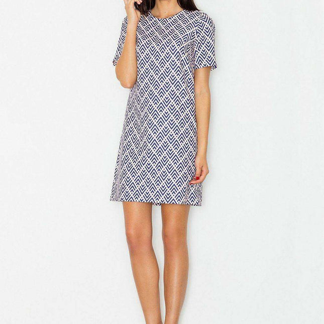 Chic Short-Sleeved A-Line Dress with Concealed Zipper Closure