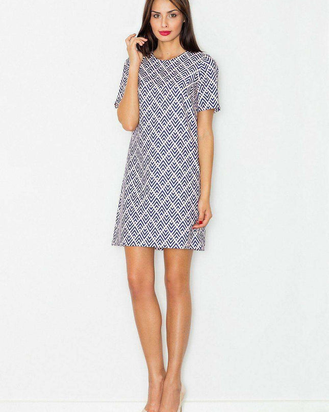 Chic Short-Sleeved A-Line Dress with Concealed Zipper Closure