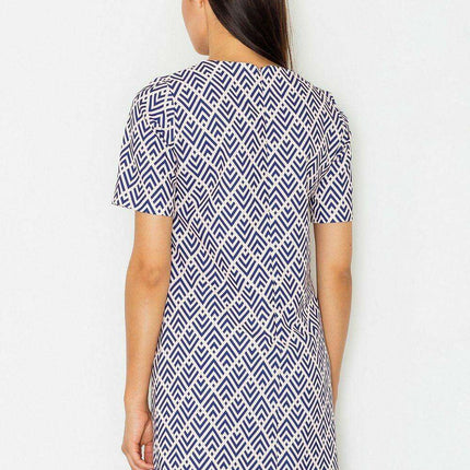 Chic Short-Sleeved A-Line Dress with Concealed Zipper Closure