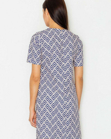 Chic Short-Sleeved A-Line Dress with Concealed Zipper Closure