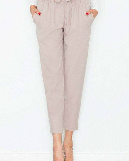 Chic High-Waisted Trousers with Decorative Waist Accents and Stylish Belt