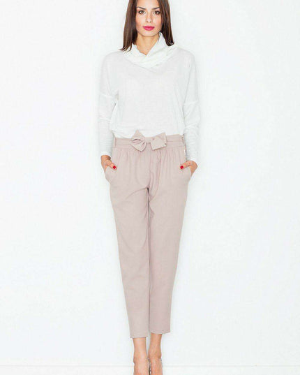 Chic High-Waisted Trousers with Decorative Waist Accents and Stylish Belt