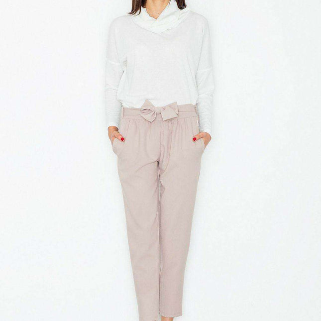 Chic High-Waisted Trousers with Decorative Waist Accents and Stylish Belt