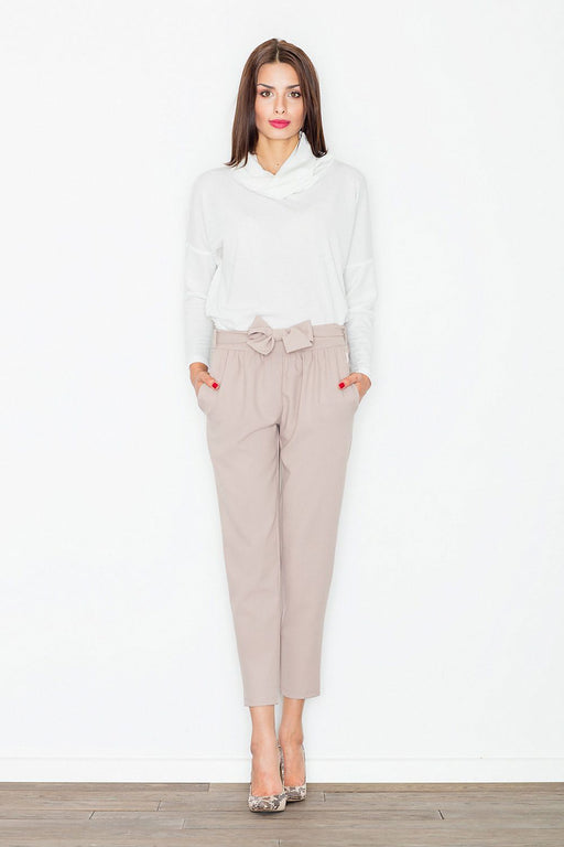Elegant High-Waisted Trousers with Stylish Waist Detail and Belt by Figl