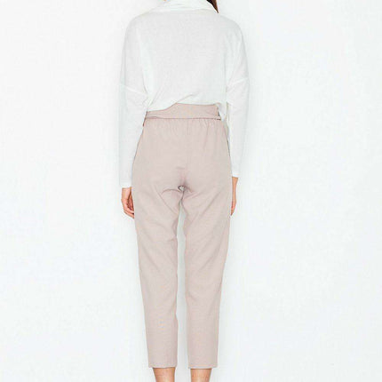 Chic High-Waisted Trousers with Decorative Waist Accents and Stylish Belt