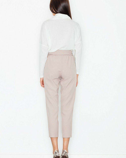 Chic High-Waisted Trousers with Decorative Waist Accents and Stylish Belt
