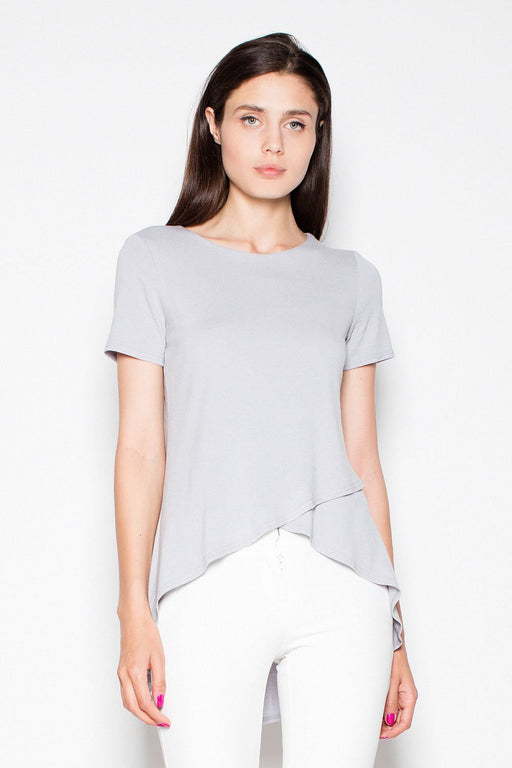 Elegant Asymmetrical Blouse with Overlapping Front