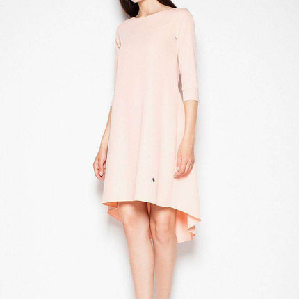 Sophisticated Asymmetrical Pleated Dress with Striking Back Feature