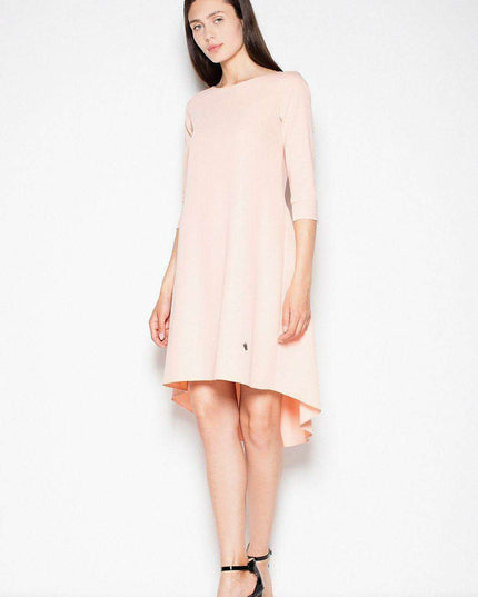 Sophisticated Asymmetrical Pleated Dress with Striking Back Feature