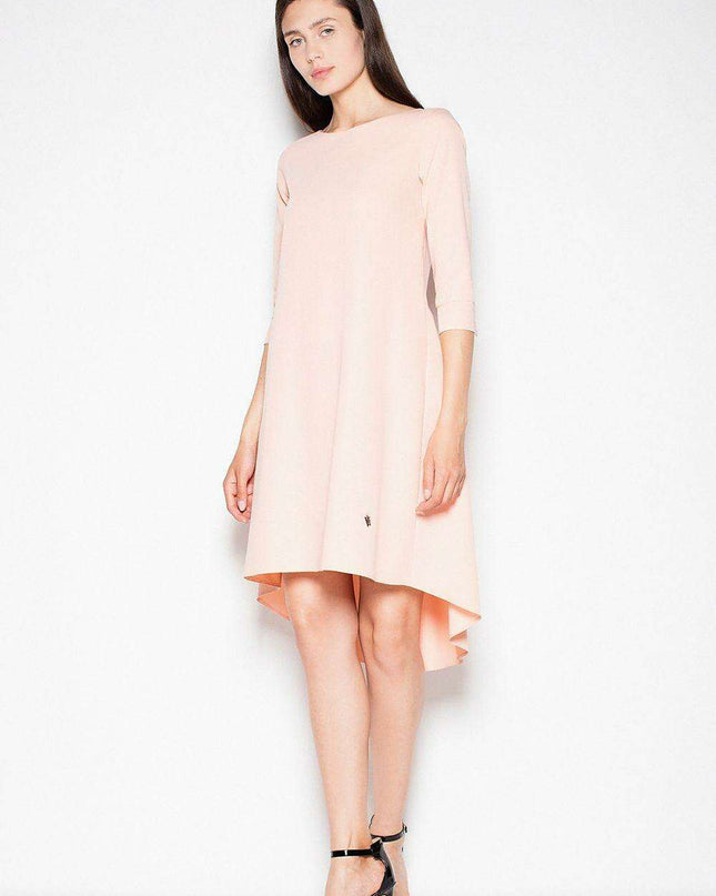 Sophisticated Asymmetrical Pleated Dress with Striking Back Feature