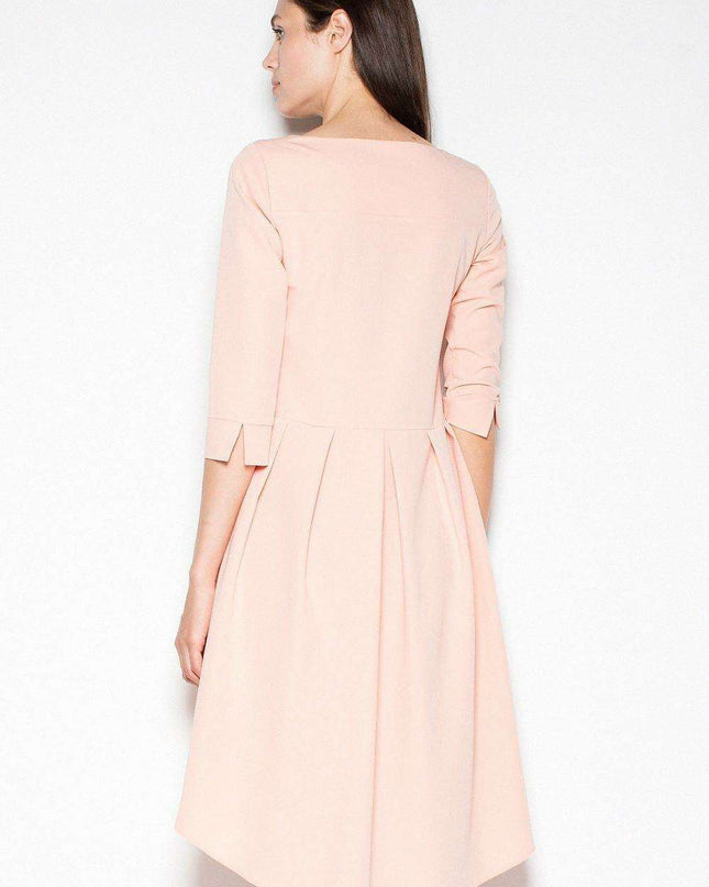 Sophisticated Asymmetrical Pleated Dress with Striking Back Feature