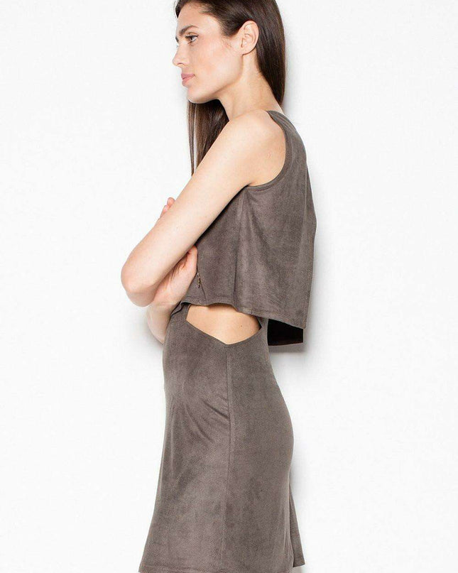Chic Suede Day Dress with Unique Waist Cut-Out Design