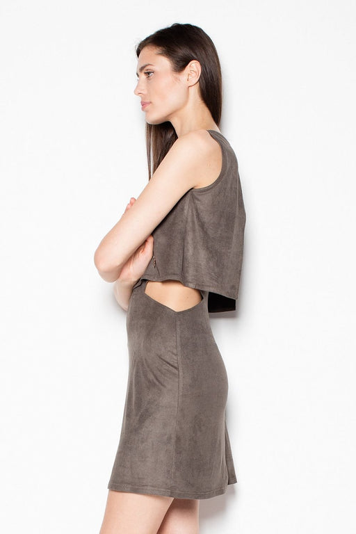 Unique Suede Daydress with Waist Cut-Outs
