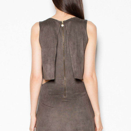 Chic Suede Day Dress with Unique Waist Cut-Out Design