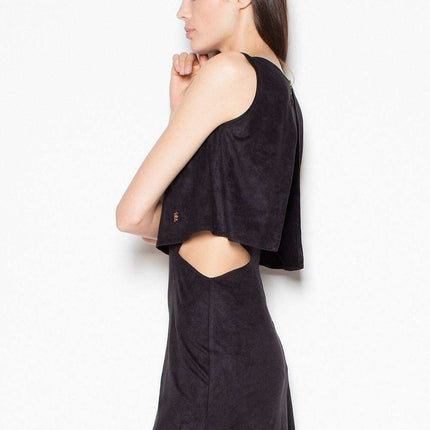 Chic Suede Day Dress with Unique Waist Cut-Out Design