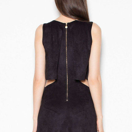 Chic Suede Day Dress with Unique Waist Cut-Out Design