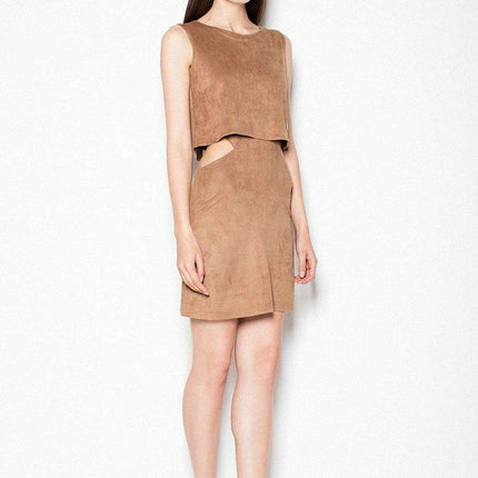 Chic Suede Day Dress with Unique Waist Cut-Out Design