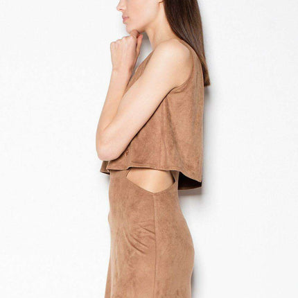 Chic Suede Day Dress with Unique Waist Cut-Out Design