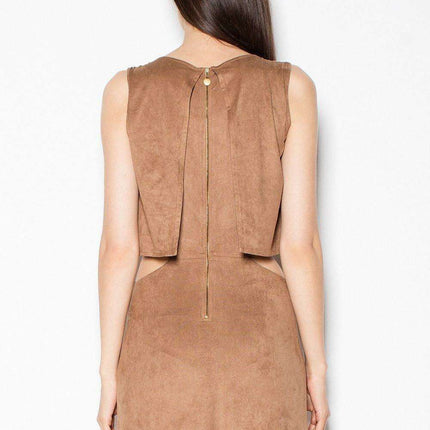 Chic Suede Day Dress with Unique Waist Cut-Out Design