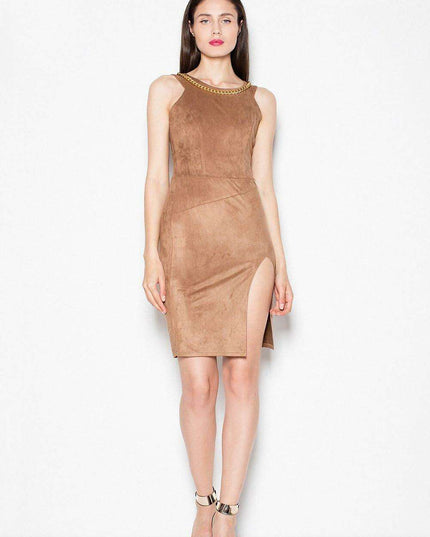 Twilight Elegance Suede Thigh-High Evening Gown with Gemstone Embellishments