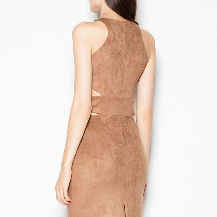 Chic Venaton Suede Cut-Out Evening Dress