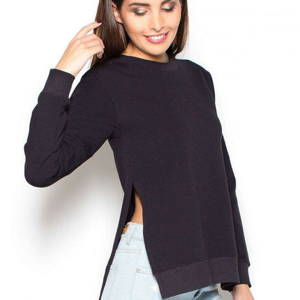 Sleek Black Cotton Blouse with Trendy Side Slits for Effortless Style