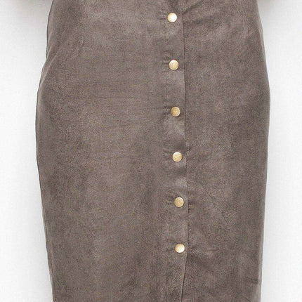 Elegant Button-Decorated Suede Midi Skirt