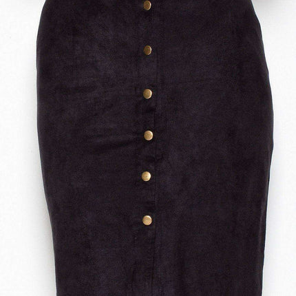 Elegant Button-Decorated Suede Midi Skirt