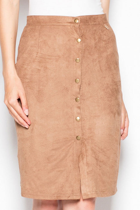 Elegant Suede Midi Skirt with Button Detail