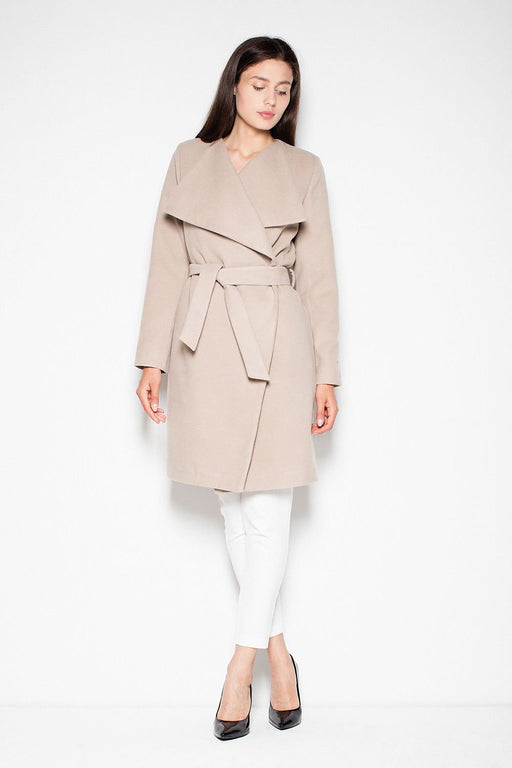 Elegant Belted Coat with Spread Collar