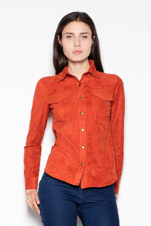 Venaton long sleeve suede shirt - Classic cut with metal buttons