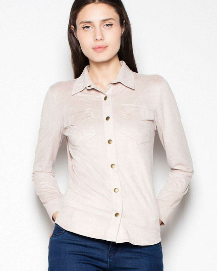 Venaton Suede Long Sleeve Shirt: Classic Style with Modern Metallic Details