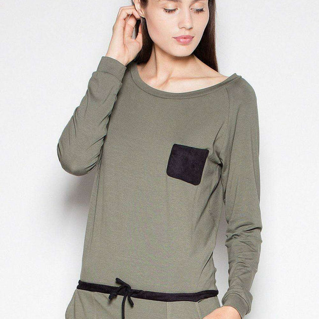 Elegant Long-Sleeve Jumpsuit with Distinctive Pocket and Fashionable Belt