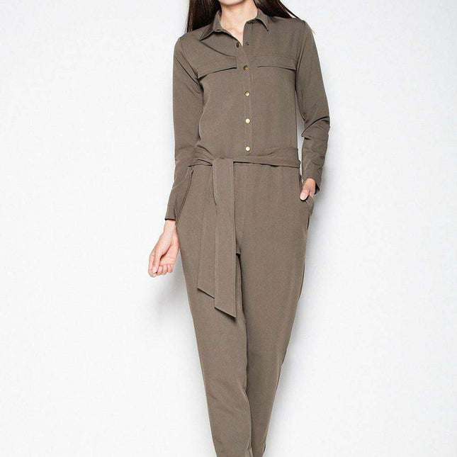 Elegant Waist-Tie Long-Sleeve Jumpsuit for All Occasions