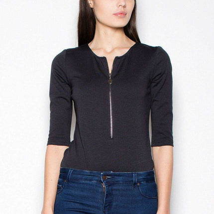 Chic Curve-Enhancing Zip-Up Bodysuit - Perfect for Trendy Denim Looks