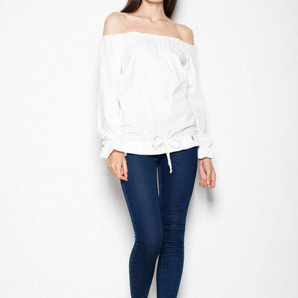 Chic Pleated Long Sleeve Cotton Top