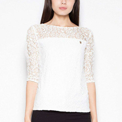Elegant Sheer Polka Dot Top with Stylish 3/4 Sleeves
