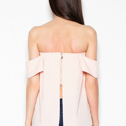 Chic Golden Zipper Flounce Sleeve Blouse