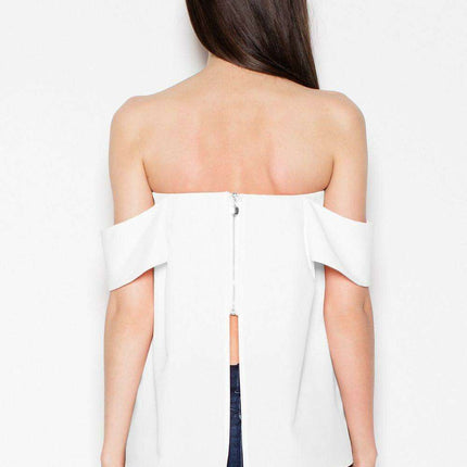 Chic Golden Zipper Flounce Sleeve Blouse