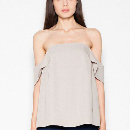 Chic Golden Zipper Flounce Sleeve Blouse