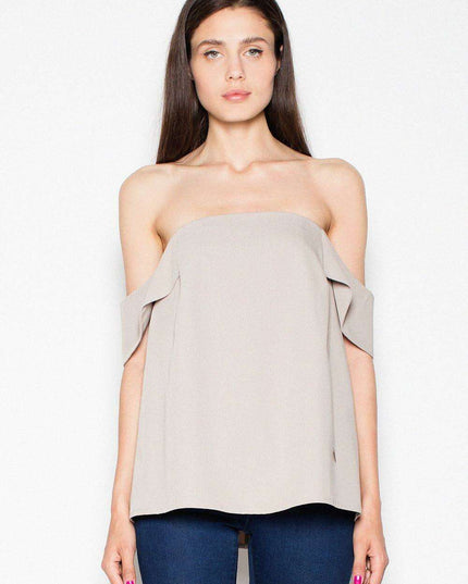 Chic Golden Zipper Flounce Sleeve Blouse