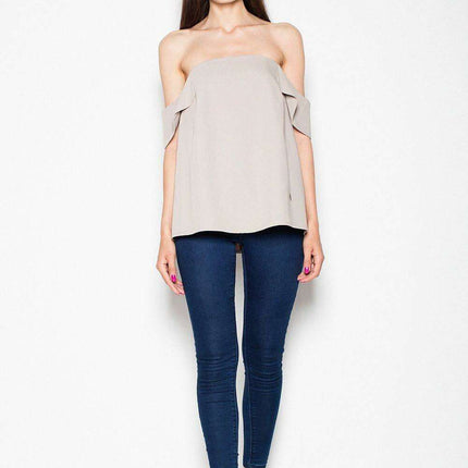 Chic Golden Zipper Flounce Sleeve Blouse